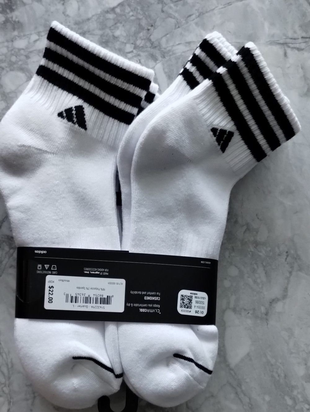 adidas White Ankle Socks with Black Stripes